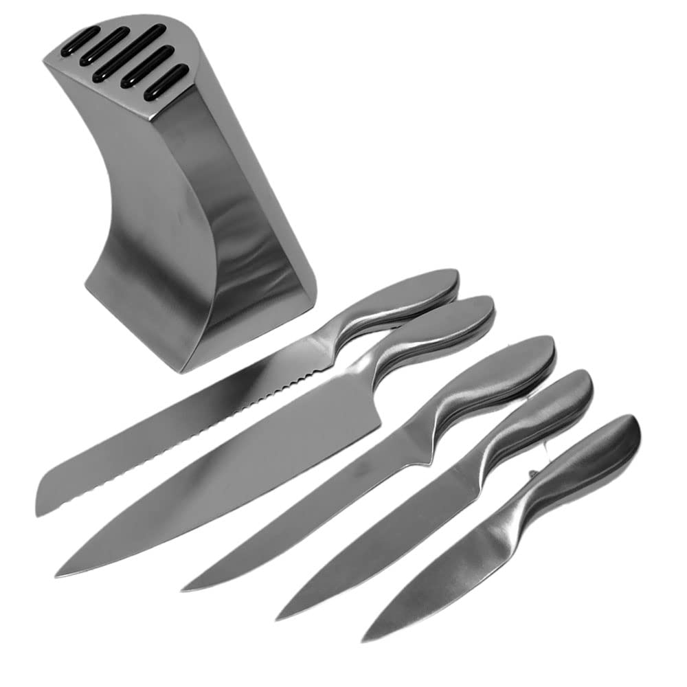 Ceppo Porta coltelli da Cucina Professionali in Acciaio Inossidabile per Cuoco Ristorante Set da 5