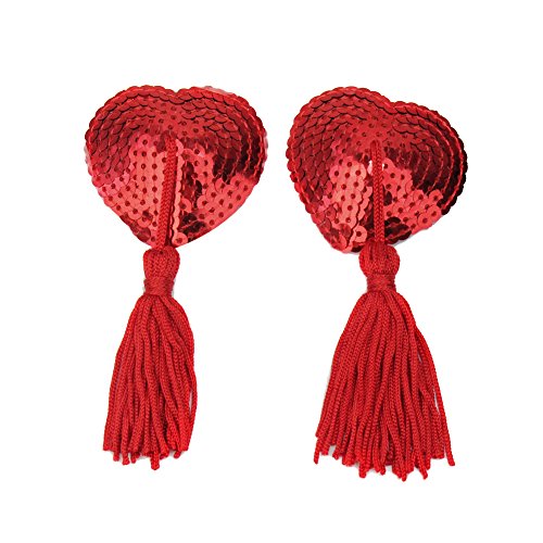 JP- Shopping Sexy Red Lingerie Sequin Heart Tassel Breast Bra Nipple Sticker Cover Pasties
