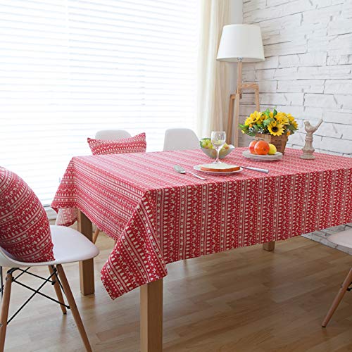 Nappe lin coton Noël rouge 140x250cm avec imprimé arbres couverture moderne - 5