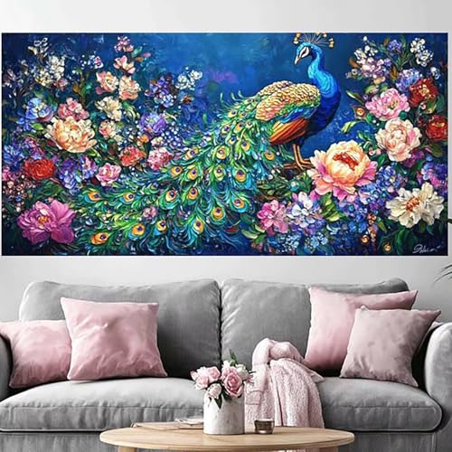 Diamond Painting Paon 80x240cm XXL Broderie Diamant Complet pour Adulte Débutant