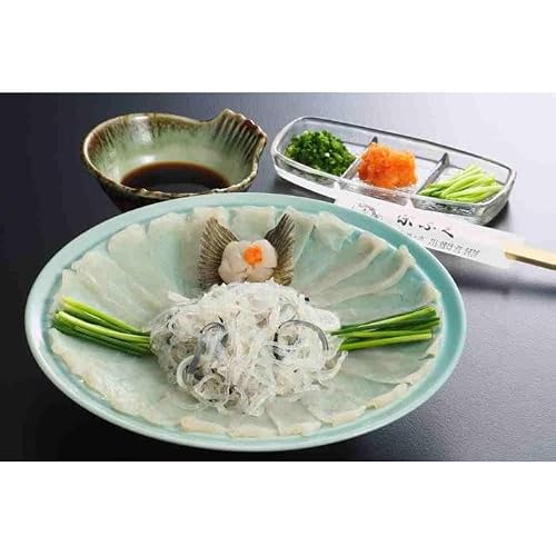 ふぐ料理専門店 『栄ふく』 国産 とらふぐ刺しセット(2〜3人前)青磁皿27cm付