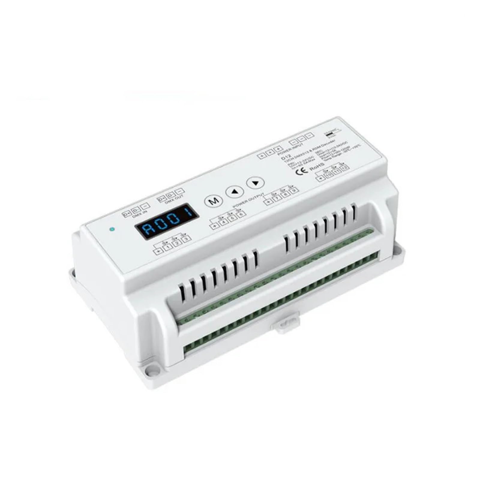ZXAOMMBEA 12CH*5A 12-24VDC CV decoder D12 dimming Controller DMX512 Engineering Din Rail 12Ch RGB LED Light Strip