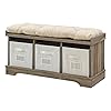 Walker Edison Modern Farmhouse Entryway Shoe Storage Bench Totes Upholstered Cushion Hallway Organizer, 42 Inch, Grey Wash