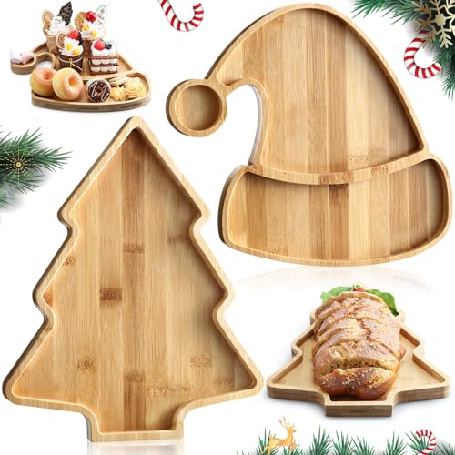 Meanplan 2 Pcs Wooden Serving Tray and Platter Baseball Charcuterie Board Kitchen Plates Dishes Serving for Snacks Cookies Rustic Camping Snack Fruit Meat(Tree, Hat)