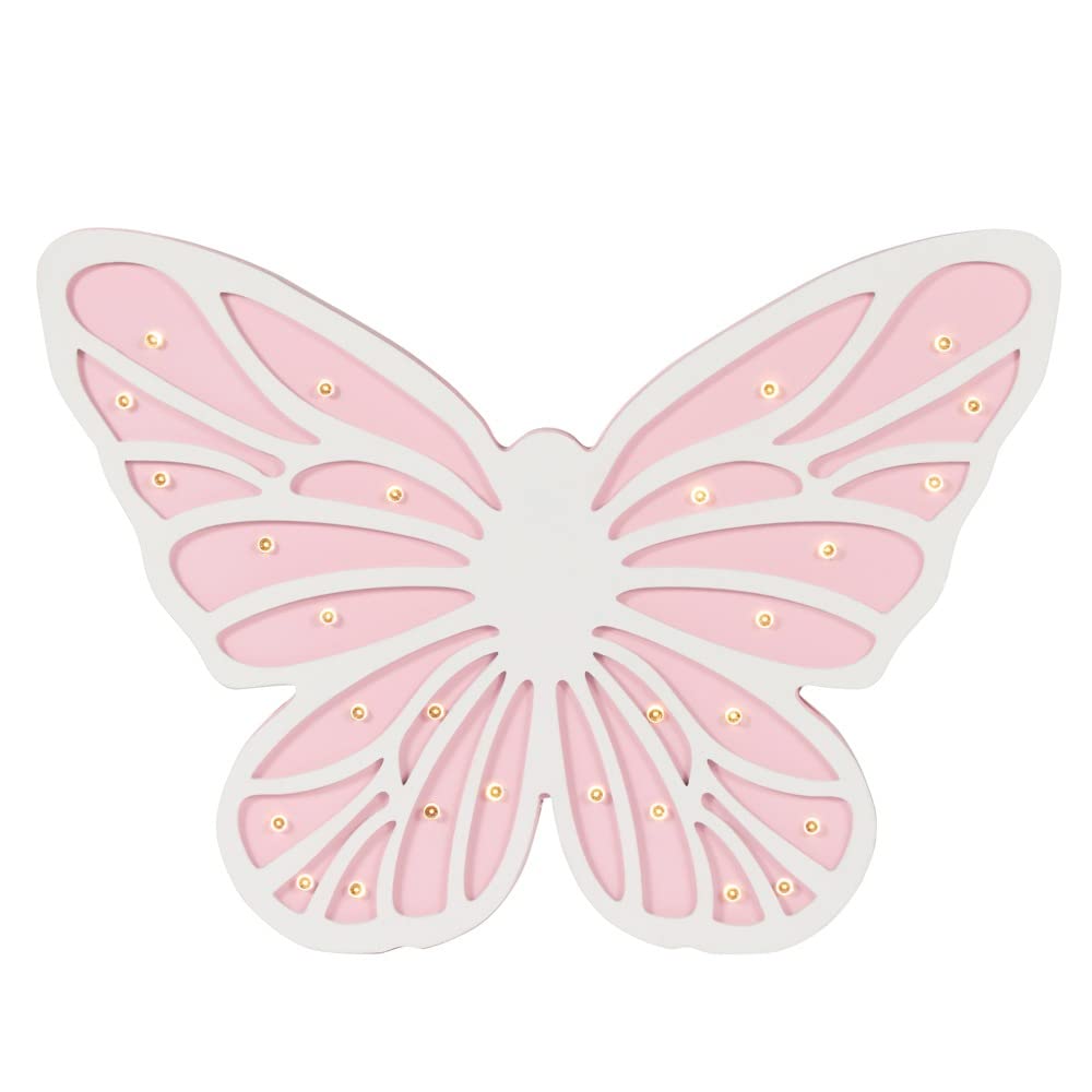 LITECRAFT Glow Butterfly Table Lamp LED Child's Bedroom Wood Light - Pink, White