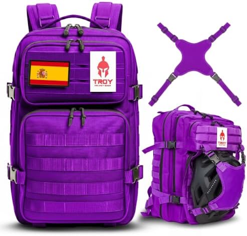 Tactical Military Backpack with Helmet Holder for Motorcycle Electric Scooter Safety Roller Skate Boxing Climbing Bike Skiing Snowboard Riding Crossfit Gym Bag (Purple)
