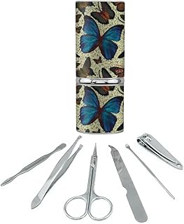 Butterflies Blue Exotic Pattern Stainless Steel Manicure Pedicure Grooming Beauty Care Travel Kit