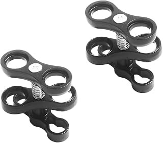 BESSTUUP - Linterna de buceo subacuático, 2 piezas, soporte de abrazadera para conector, aleación de aluminio, rotación de 360°, ajustable, color negro