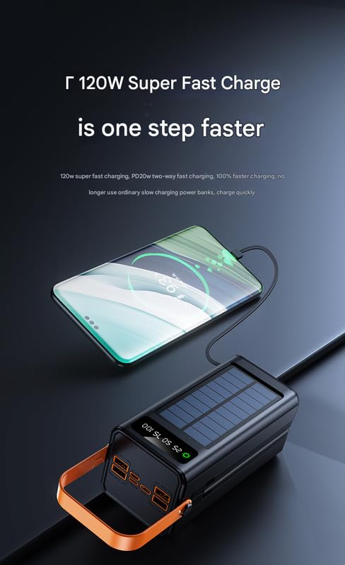 Image of Solar Power Bank PD22.5W Fast Charging Mobile Battery with Cable Large Capacity Backup Charger
