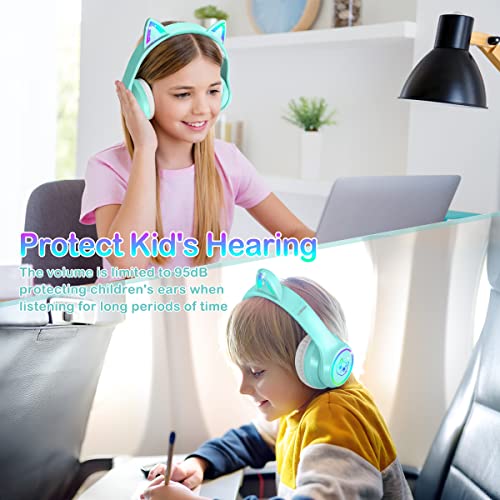 LOBKIN Bluetooth 5.4 Kids Headphones with Case - RGB LED Light Up Cat Ears Foldable Adjustable Over Ear Headphone Support Wireless or 3.5mm Wired Mode for Toddler & Girls & Boys Teens — view 5