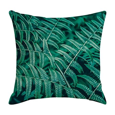 Dsnyu Set of 4 Holiday Throw Pillow Covers, Plant Theme Green Leaves Pattern Soft Throw Pillow Covers 18x18, Linen Green Throw Pillow Cover Holiday Decorative Cover