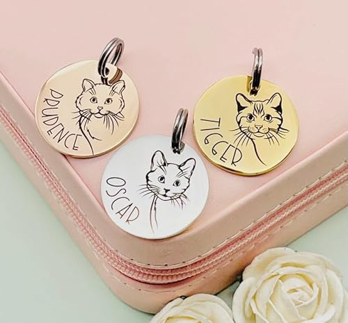 Personalised Cat ID Tag Stainless Steel – Engraved Cat Name & Contact Details – Cute Cat Face Design – Custom Cat Collar Tag in Silver, Gold or Rose Gold - Image 3