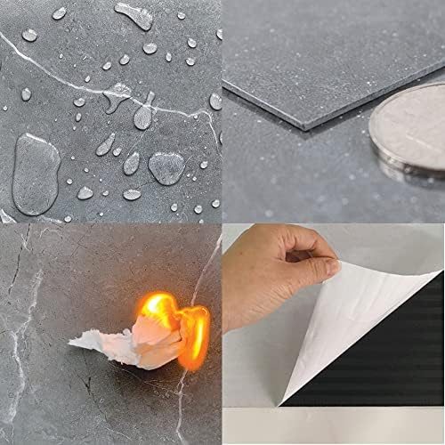 10 Sheet Floor Vinyl Sticker Tiles, 12 x 12" Peel and Stick Flooring Tiles, Thicken Self Adhesive Floor Marble Tiles, Waterproof for Home Decor, Kitchen, Living Room (Black)