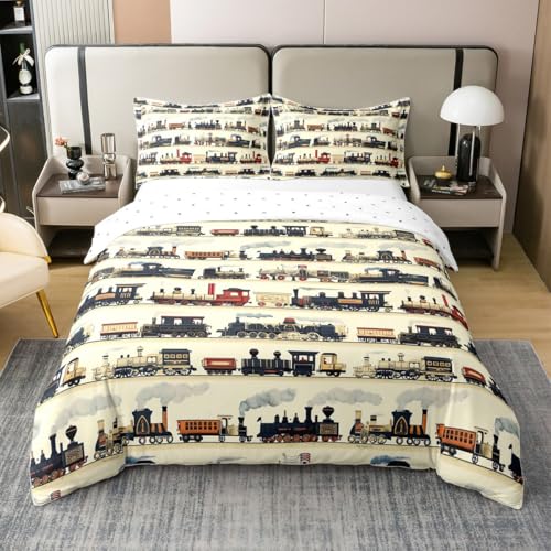 Housse de couette train 135x200 cm en coton rétro pour lit enfant - 2