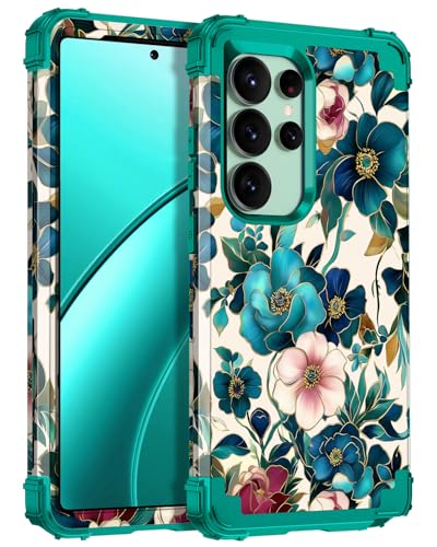 Coque Galaxy S25 Ultra fleurs vertes antichoc Hekodonk triple protection