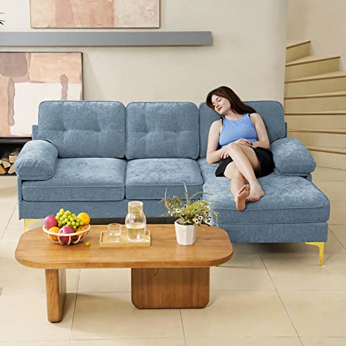 Coosleep Convertible Sectional Sofa Couch, 83" L-Shape Sofa Couch With Chaise Convertible,Chenillefabric Upholstered For Living Room, Apartment, Office (Light Blue) #TOP3