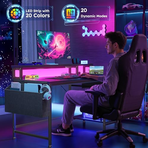 Image of DurayLoly 40 inch Small Gaming Desk with RGB Lights & Outlets for Teens | Wireless Remote Full-Color Strip, Various Lighting Modes, Level Up Teens Gaming Vibe or Study for Protect Eyes In Bedroom