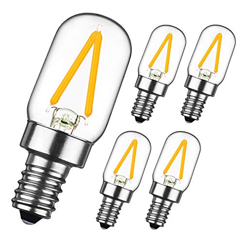 gezee 2W LED Filament T20 Night Light Bulb,Warm White 2700K, E12 Candelabra Base Lamp T20 Mini Tubular Shape,Refrigerator Indicator Bulb,20W Incandescent Equivalent, Non-dimmable,(5-Pack)