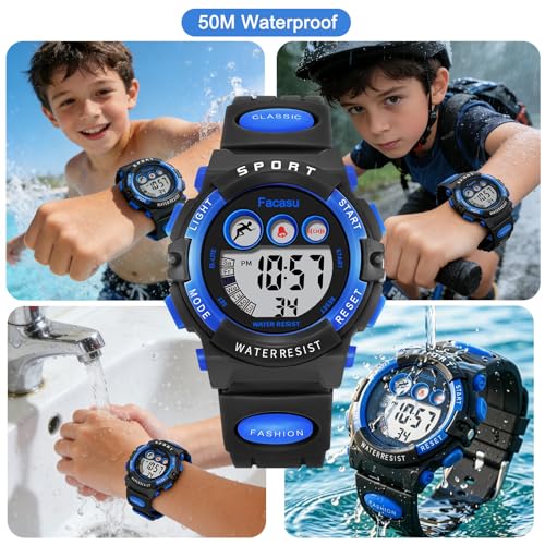 Image of Kids Watch Digital for Boys-Waterproof Kids Sports Watch with Light, Alarm&Snooze,Stopwatch Military Design Silicone Band Gift for Birthdays,Christmas Outdoor Activities(8+ Years)