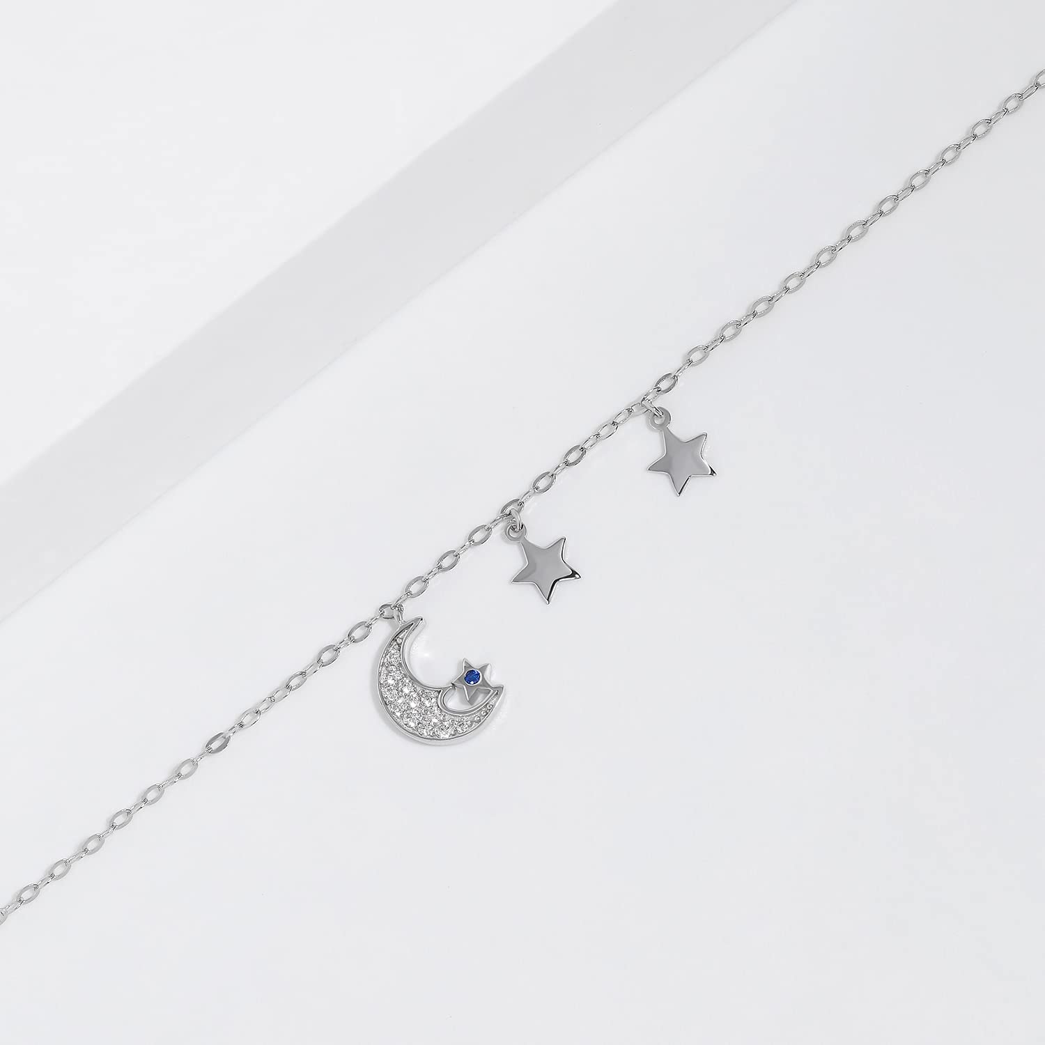 Meissa Bracciali in argento per le donne Mamma Bracciale Luna e Stella Bracciale con Cubic Zirconia per le ragazze, Argento
