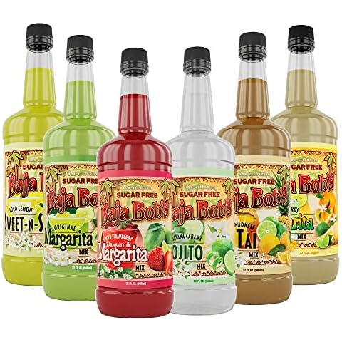 Baja Bob's Margarita Mix - Sugar-Free, Low Calories & Carbs Cocktail Mixer - Variety of 6 Delicious Flavors, 32oz Bottle (Pack of 6) Cover