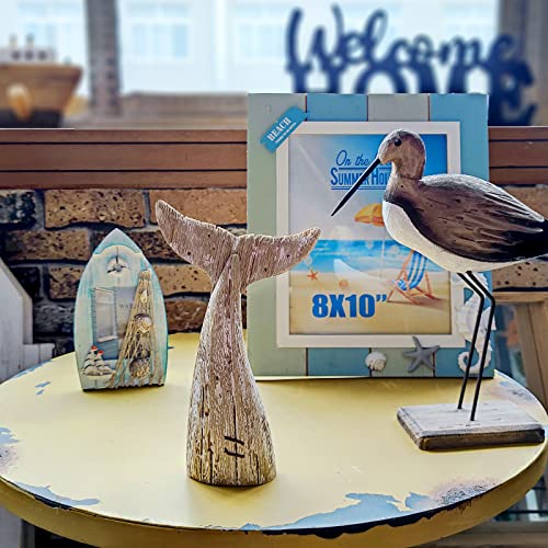 Aecipl Nautical Home Decor Wood Whale Tail Tabletop Statue Decorative Rustic Sculpture Ocean Beach Coastal Themed Figurine Whale Ornament Bathroom Shelf Decoration (8.5" H) #TOP3