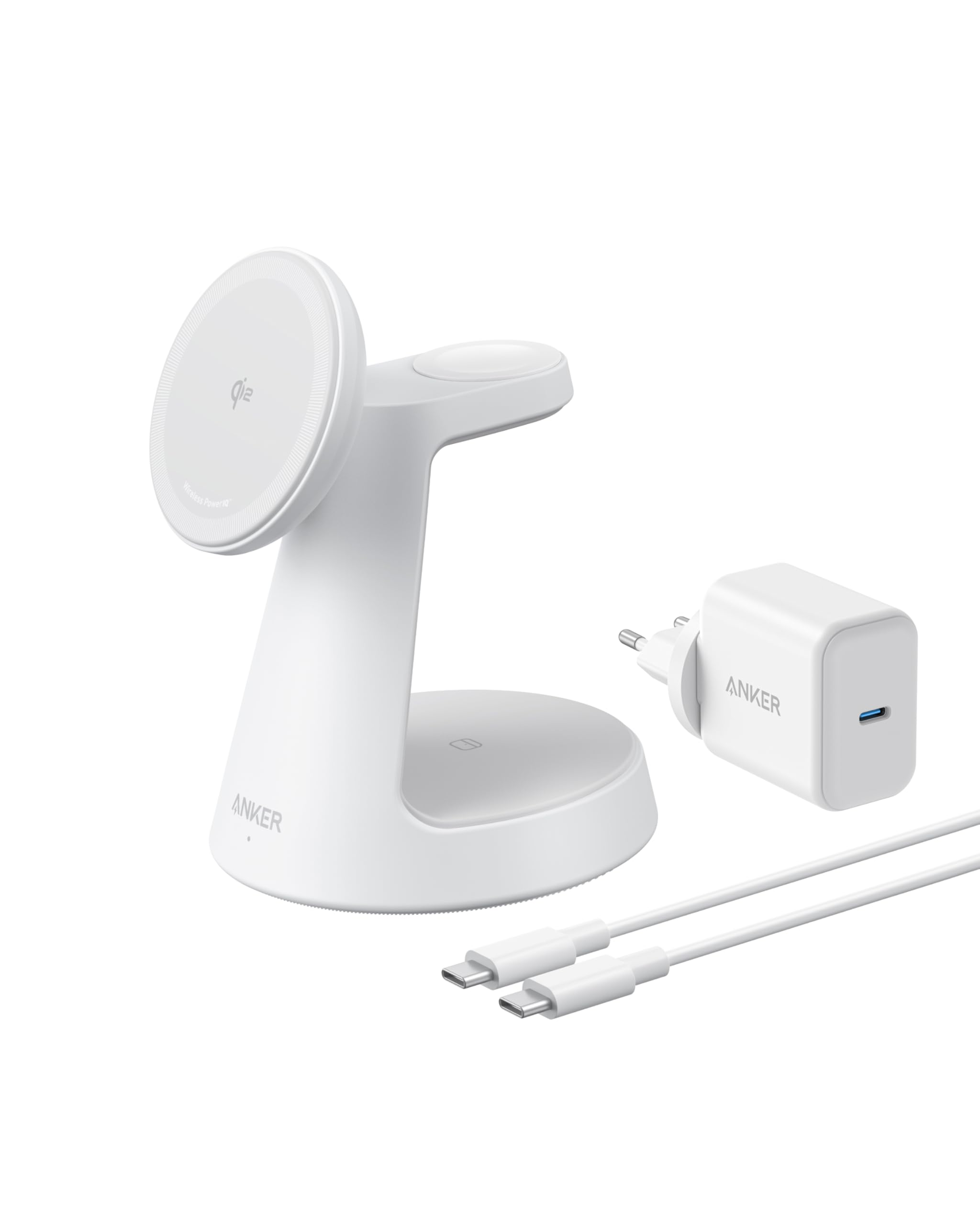 Anker MagGo 3-in-1 15W MagSafe kompatibles Ladegerät, iPhone Induktive Ladestation, Qi2-zertifiziert Wireless Charger für iPhone 17/16/15/14/13/12, Apple Watch, AirPods Pro und mehr (Adapter inkl.)