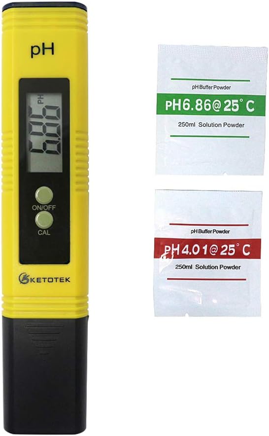 KETOTEK pH Meter Digital Water Quality pH Tester Pen with Calibration Solution 0-14pH Portable Water pH Test Kit for Hydroponics Fish Tank Batteries Included
