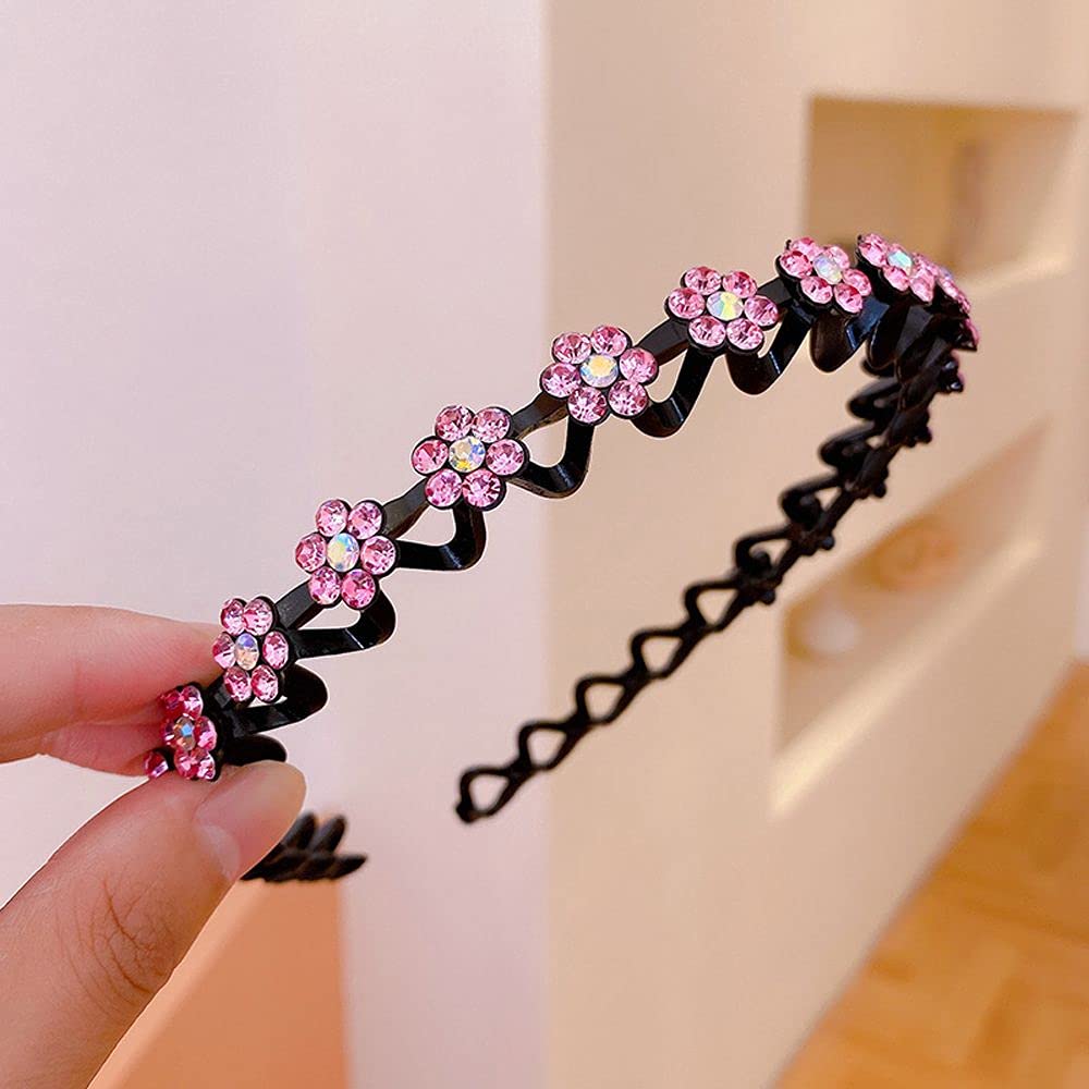 generic Korean Style Vintage Rhinestone Headband,Fashion Non-Slip Crystal Flower Elastic Wavy Hairbands Hair Hoop Hair Accessories for Women Girls(