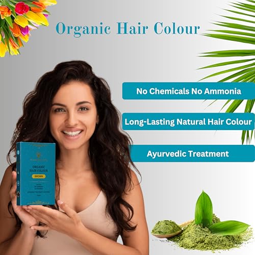 Image of Organic Hair Colour Brown for Women & Men | Herbal Henna Hair Color Powder | Chemical Free | Grey Coverage | Ayurvedic Plant Based Hair Dye with Amla Bhringraj Hibiscus Shikakai (100g, Pack of 2)
