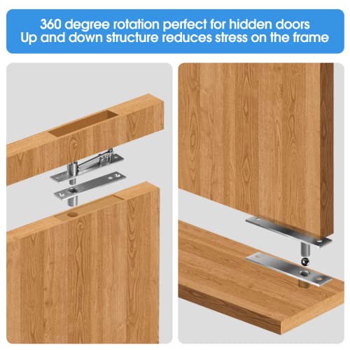 Aglehome Pivot Hinge,Hidden Door Hinge For Wood Secret Door Heavy Duty Door Pivot Hinges For Hidden Door Bookcase 360 Degree Rotation Stainless Steel Invisible Pivot Hinge System #TOP2