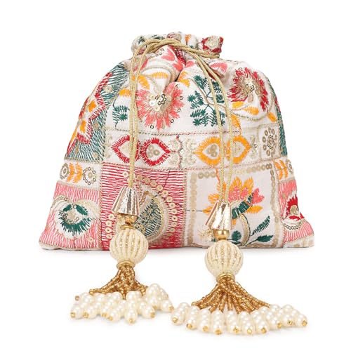 Image of LONGING TO BUY Indian Ethnic Pearls & Sequence Potli Bag for Women, Wedding Potli Bag and For Ethnic Wear