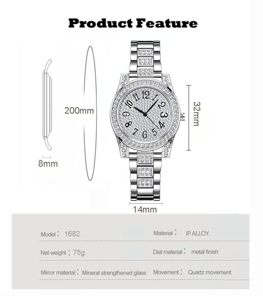 ADSBIAOYE Relojes de oro para mujer, reloj de pulsera de diamantes de lujo, fácil de leer, analógico, impermeable, con correa de acero inoxidable