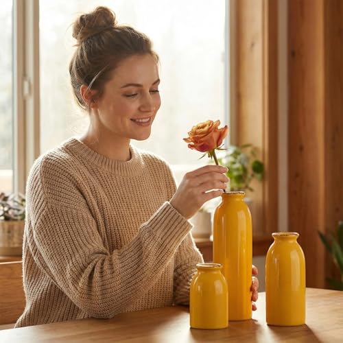 Petits vases carrés en céramique jaune : l'élégance rustique chic