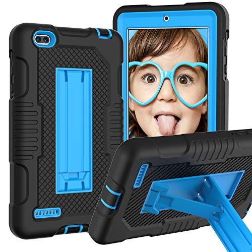 JSUSOU Case for Onn 7 Inch Tablet 2022 2019 | Case for Kids Heavy Duty Shockproof Silicone Case with Built-in Kickstand for Walmart Onn 7inch Android Tablet 2019 2022 Release | Black Blue