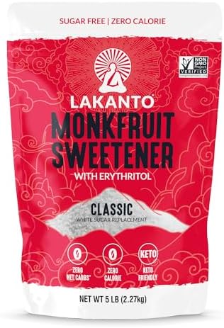 Lakanto Classic Monk Fruit Sweetener with Erythritol - White Sugar Substitute, Zero Calorie, Keto Diet Friendly, Zero Net Carbs, Baking, Extract, Sugar Replacement (Classic White - 5 lb)