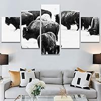 SIGNWIN 5 Panel Canvas Wall Art Animals Black and White Dramatic Duotone Modern Artwork for Home Decorations Ready to Hang - 60