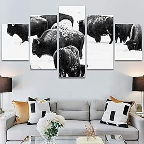 SIGNWIN 5 Panel Canvas Wall Art Animals Black...