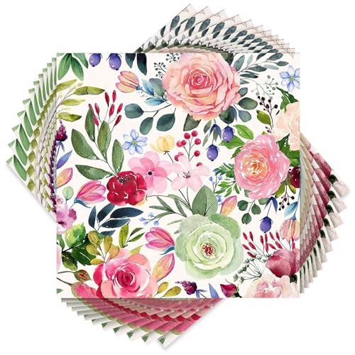 IDNVFY 60 Tissu Rose, Serviettes De Papier De Fleurs, Serviettes De Papier De Fête, Serviettes De Décoration De Table, Fournitures De Mise en Page.