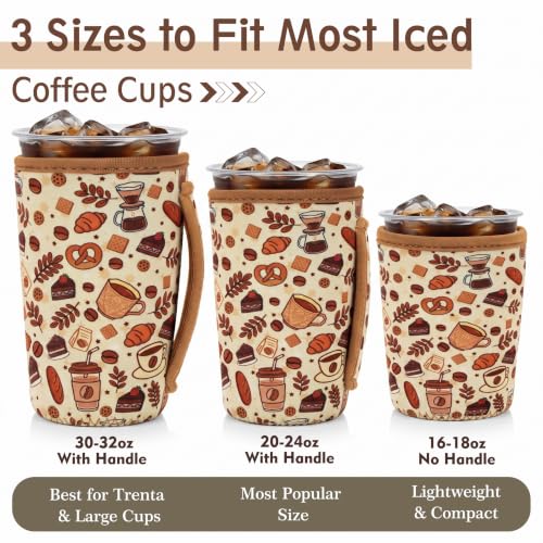 Image of KJQJLY 3 Reusable Iced Coffee Sleeves for Iced Coffee Cups or Drinks Reusable Neoprene Insulated Sleeves for Hot and Cold Drinks from Starbucks, Dunkin, And More (Coffee time)