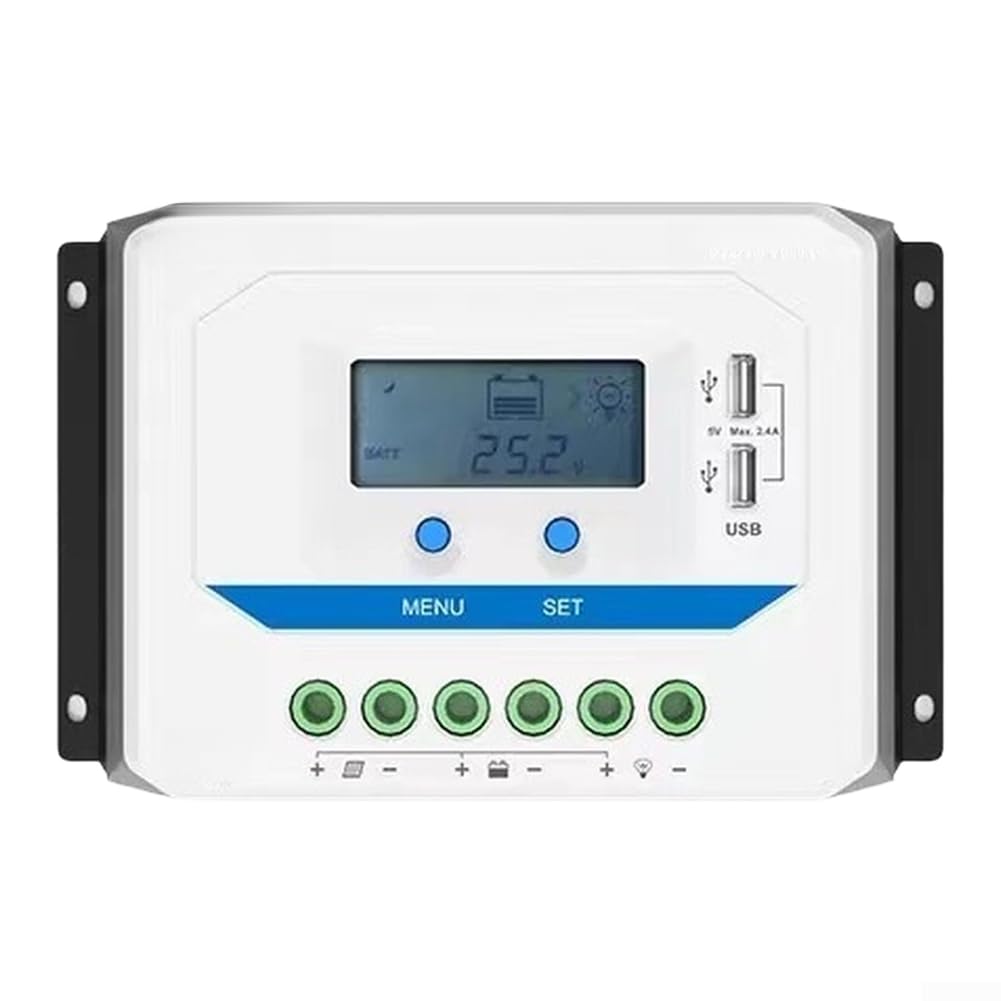Solarladeregler 12/24 V, für PWM Solarmodul-Regler mit LCD-Display und zwei USB-Anschlüssen für Wohnmobil, Camping, Zuhause (45 A)