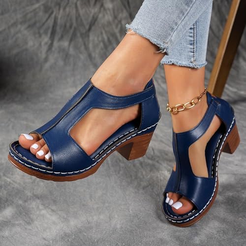 Summer Sandals for Women Chunky Heel Ankle Strap Sandals Comfy Orthopedic Arch Support Shoes Summer Beach Shoes Walking Work Sandal Lounge Lightweight Shoe2