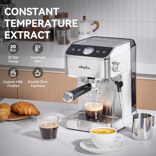 Image of Espresso Machine 20 Bar, Brush Stainless Steel Espresso Maker with Milk Frother Steam Wand, 1400W Espresso Coffee Machine with 1.8L Removable Water Tank for Latte, Cappuccino, Machiato