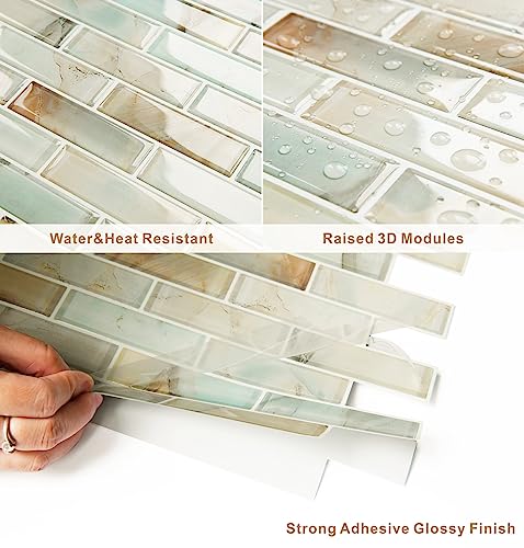 Self-Adhesive Kitchen Backsplash, 10-Sheet Peel And Stick Back Splash Marble Look Decorative Tiles 12"X12" #TOP3