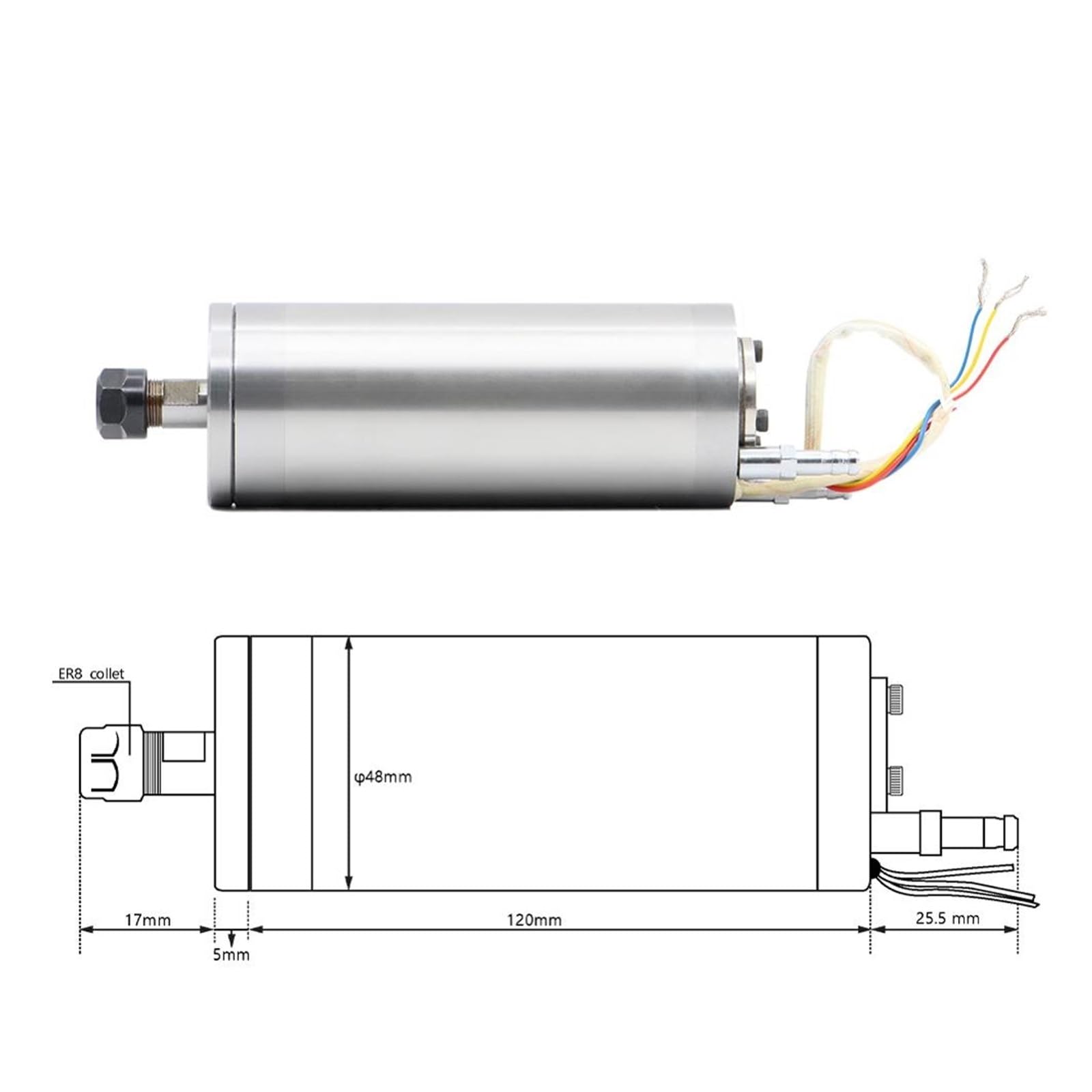 Silnik Wrzecionowy Chłodzony Wodą 75vAC 300w ER8 0-60000 Obr./min Wrzeciono Szybkoobrotowe 48 * 130mm Chłodzenie Wodne Misterna Rzeźba Wysoce Zoptymalizowany