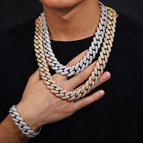 20mm Iced Out Cuban Link Chain 18K White Gold Plated 4-Row dense 5A+ Cubic Zirconia Bling Diamond Necklace Hip Hop Rapper Luxury Jewelry Thick Heavy Cuban Link Chain for Men2