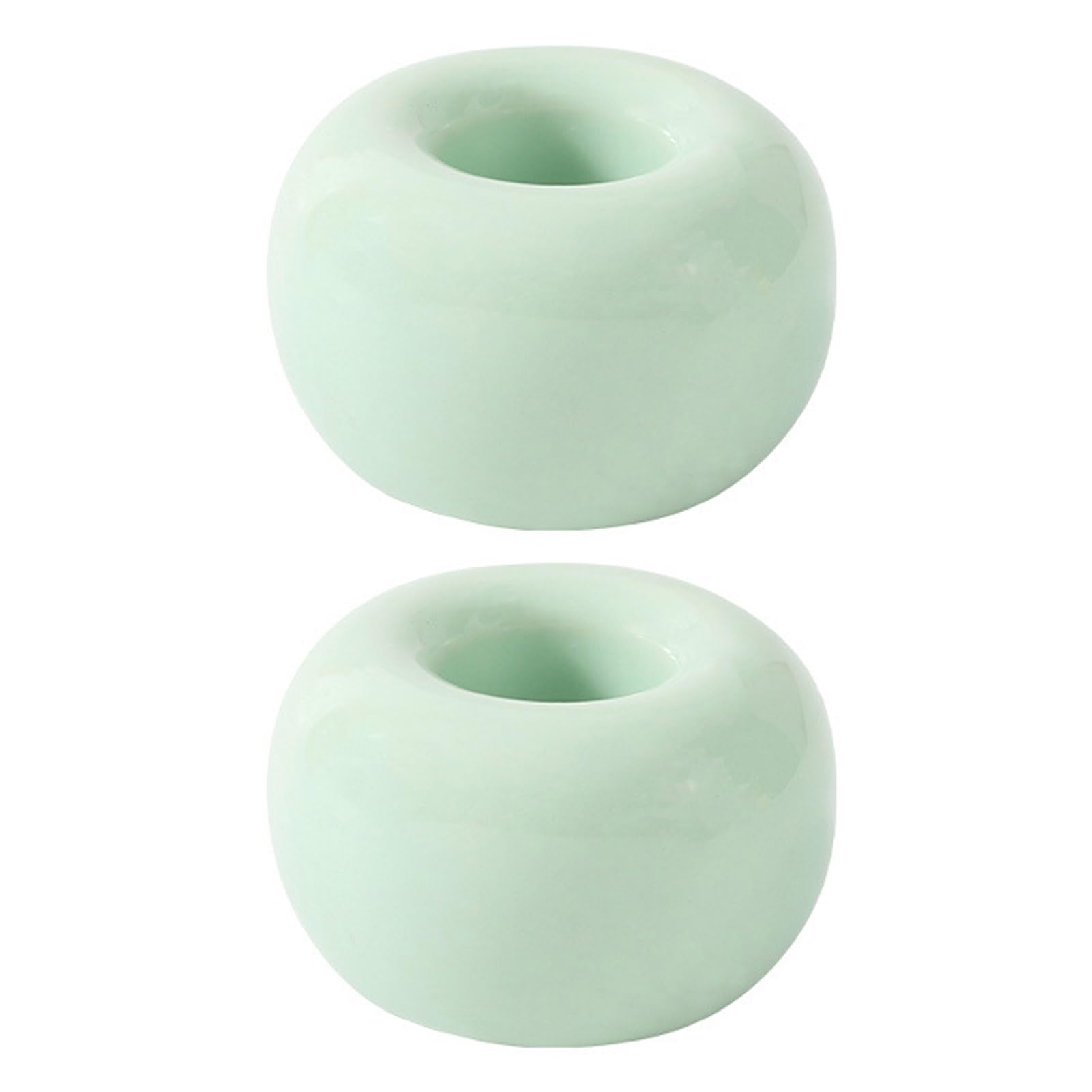 Wizoowip Compact Toothbrush Organizer Bathroom Countertop 2 Pcs Japanese Style Ceramic Holders Round Solid Color Bases for Countertops Storage Green