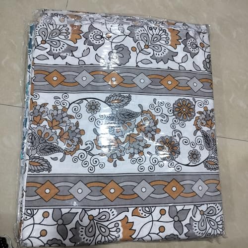 Image of YOKSH Handlooms - Premium Jaipuri 100% Cotton 240 TC|SuperKing Jumbo Size 120x120 INCH,10 FEET|Flat BEDSHEET|2 Zipped Pillow Covers|AZO-Free Colors (Mustard Grey White 120110)