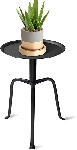 Soporte para plantas de interior, mesa única de mediados de siglo, soporte de maceta alto de metal minimalista de 3 patas, mesa auxiliar pequeña