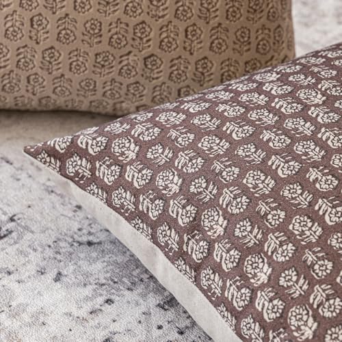 Image of Foindtower Set of 2 Decorative Vintage Floral Print Throw Pillow Covers Neutral Modern Farmhouse Cushion Covers Boho Home Decor for Sofa Couch Chair Bedroom Living Room,24x24 Inch,Wine Red